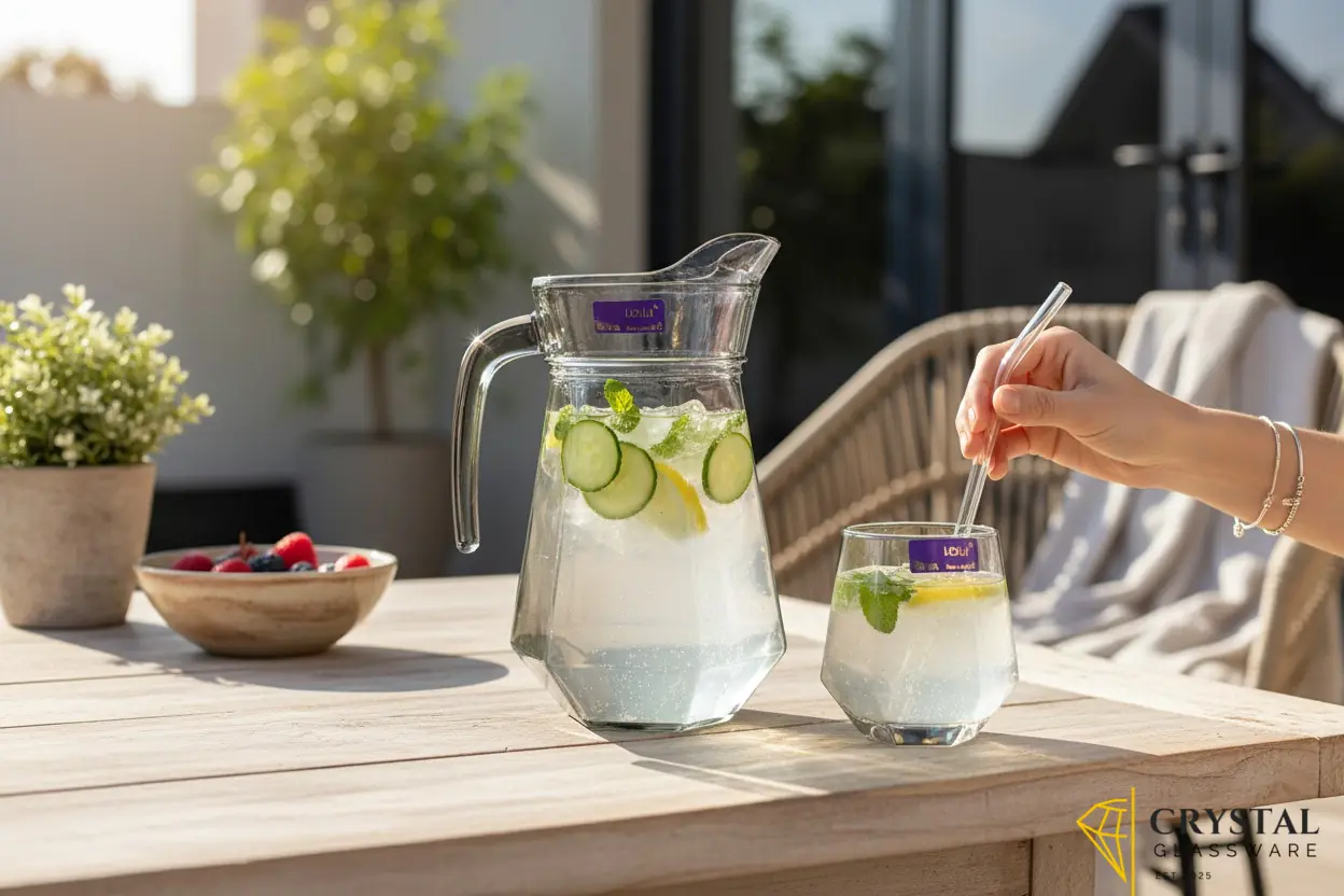 Golden-Accent Water Set Diamond-Shaped Glassware